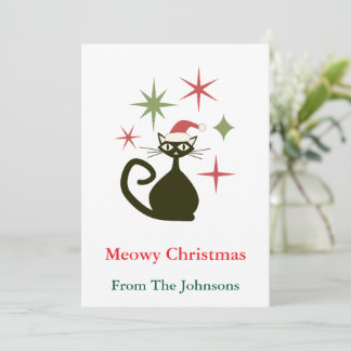 Christmas Mid Century Atomic Cat Personalized Holiday Card
