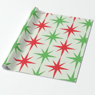 Christmas Mid Century Red Green Atomic Starbursts  Wrapping Paper
