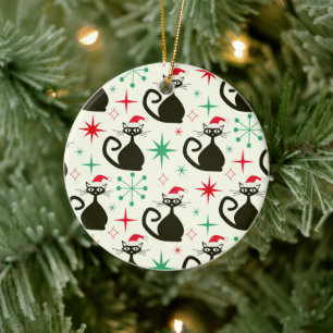 Christmas Mid Century Retro Atomic Cats Ceramic Ornament