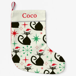 Christmas Mid Century Retro Atomic Cats Name  Small Christmas Stocking