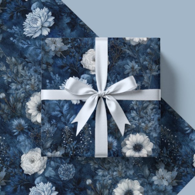 Christmas Midnight Blue and White Winter Gift  Wrapping Paper (Creator Uploaded)