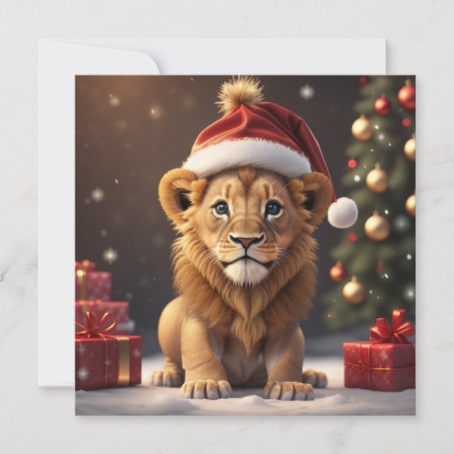 Christmas mignon lion Carte de vacances (Devant)