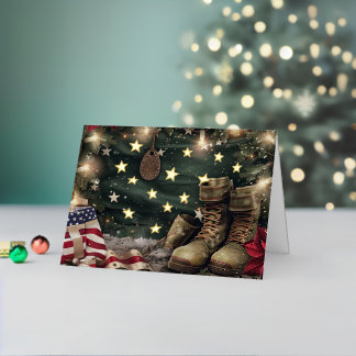 Christmas Military Combat Boots Foil Holiday Card