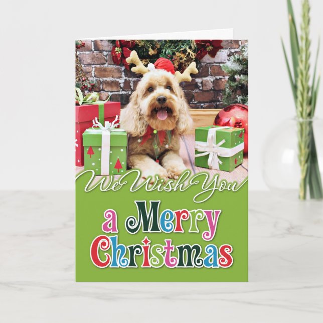Christmas - Mini GoldenDoodle - Maggie Holiday Card (Front)