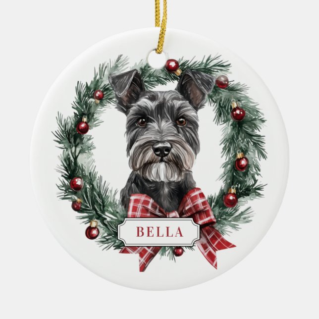 Christmas Miniature Schnauzer Circle Ornament (Front)