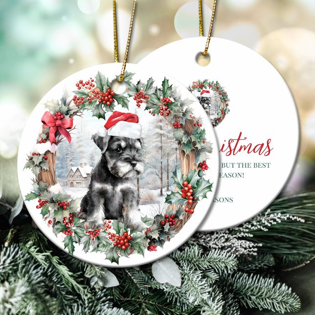 Christmas miniature schnauzer dog puppy Santa hat Ceramic Ornament (Christmas miniature schnauzer dog puppy Santa hat Ceramic Ornament)