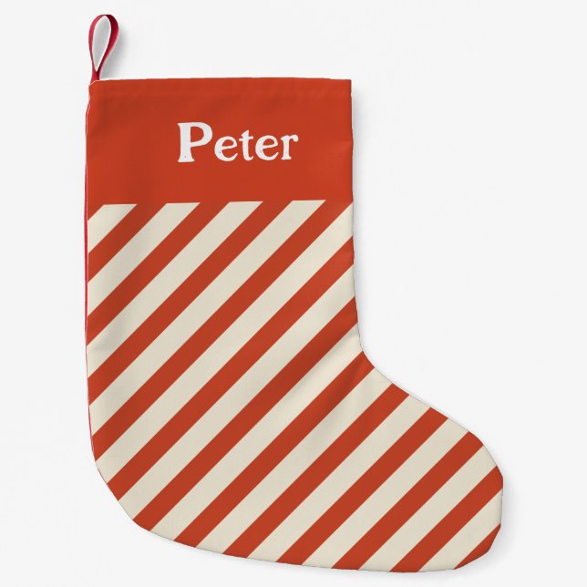 Christmas Minimal Diagonal Stripes Red Small Christmas Stocking (Front)