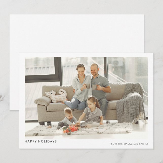 Christmas Minimal Modern Photo Text Personalized Holiday Card (Front/Back)