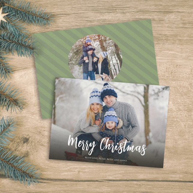 Christmas Minimalist Green Calligraphy Two Photo  Holiday Card (Creator Uploaded)