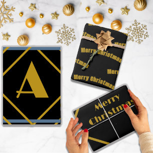 Christmas Minimalist Monogram in Frames Custom Wrapping Paper Sheet