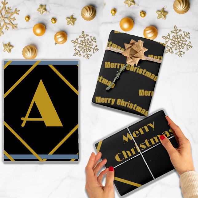 Christmas Minimalist Monogram in Frames Custom Wrapping Paper Sheet (Creator Uploaded)