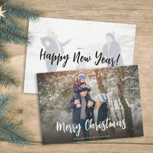 Christmas Minimalist Simple Calligraphy 2 Photo Holiday Card