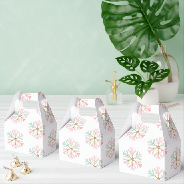 Christmas Mint Pink Snowflakes on White Favor Box (Multiple)