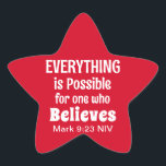 Christmas Miracle Bible Verse Christian Faith Red  Star Sticker<br><div class="desc">This cute sticker features the powerful Bible verse of Mark 9:23 and seasonal greeting on back.</div>