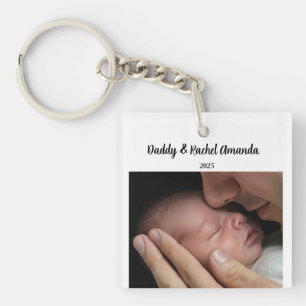 Christmas Miracle Daddy & Baby Photo Birth Stats Keychain