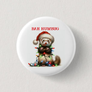 Christmas Mischief Ferret in Christmas Lights 1 Inch Round Button