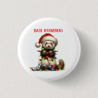 Christmas Mischief Ferret in Christmas Lights 1 Inch Round Button