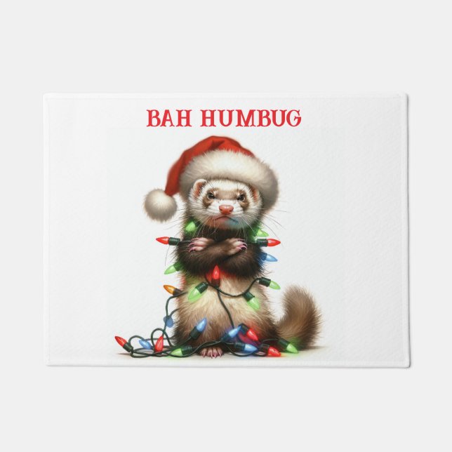 Christmas Mischief Ferret tangled Doormat (Front)