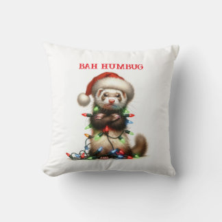 Christmas Mischief Ferret tangled Throw Pillow