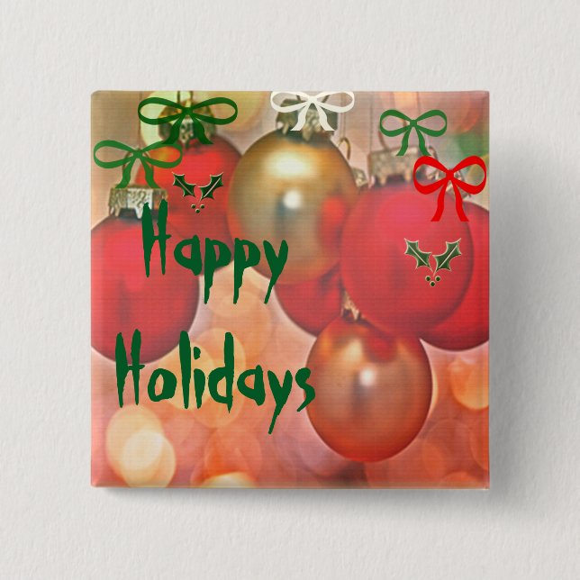 Christmas mistletoe and baubles 2 inch square button (Front)