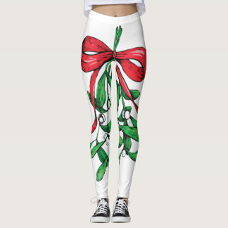 Christmas Mistletoe Below The Belt Funny Xmas Humo Leggings