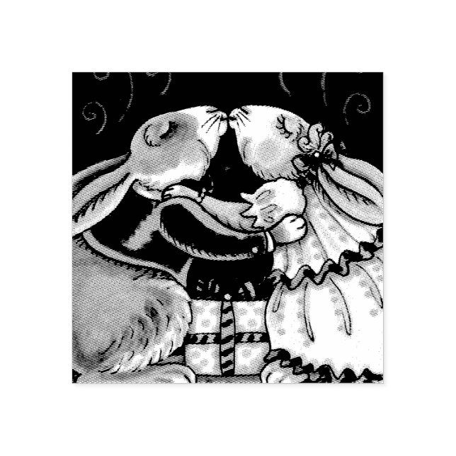 CHRISTMAS MISTLETOE BUNNY KISSES RUBBER STAMP (Imprint)