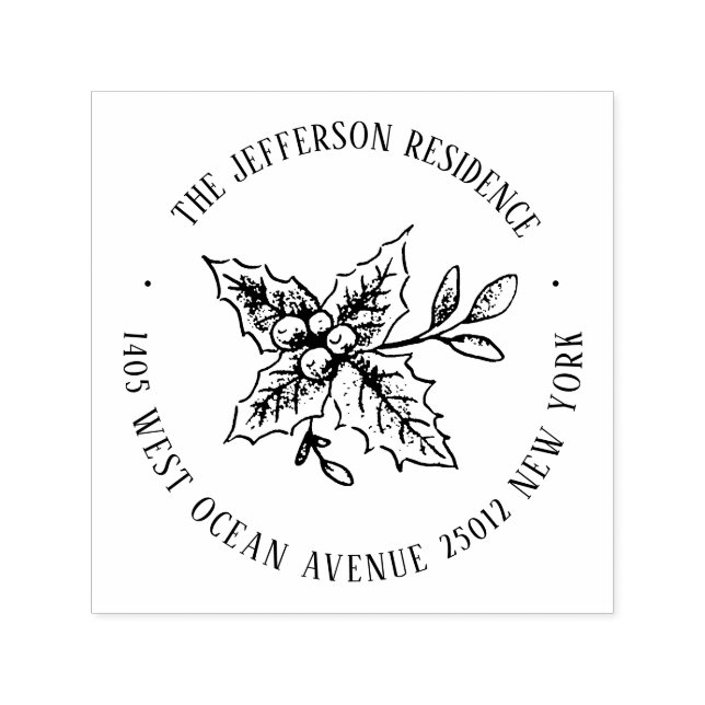 Christmas Mistletoe Custom Name Return Address Self-inking Stamp (Design)