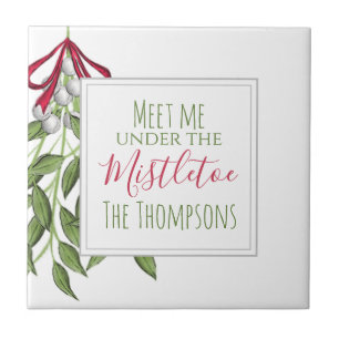 Christmas Mistletoe Cute Holiday Greenery Foliage Tile