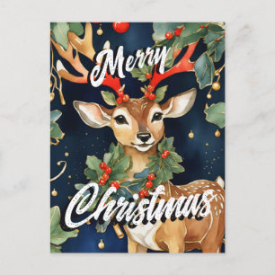 Christmas Mistletoe Deer Greeting Postcard