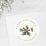 Christmas Mistletoe Family Name Gift Classic Round Sticker<br><div class="desc">Custom-designed gift stickers for the holiday season featuring watercolor Christmas holly berry design.</div>