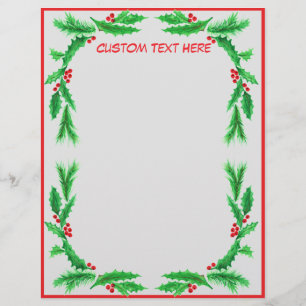 Christmas Mistletoe Holly Decorative Personalized  Letterhead