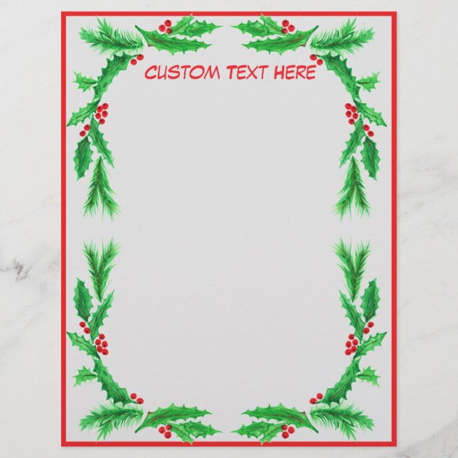 Christmas Mistletoe Holly Decorative Personalized  Letterhead (Front)