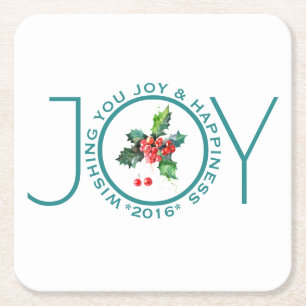 Christmas Mistletoe & Joy Text Template Square Paper Coaster