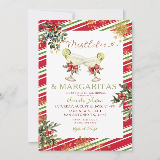 Christmas Mistletoe & Margaritas Bridal Shower Invitation (Front)