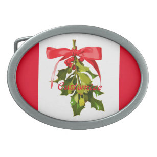christmas mistletoe oval belt buckle
