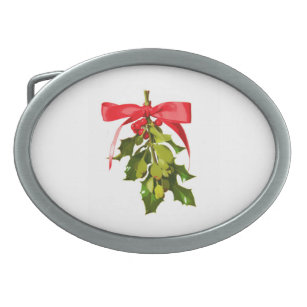 christmas mistletoe oval belt buckle