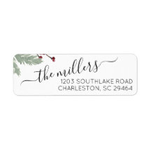 Christmas Mistletoe Script Return Address Label 