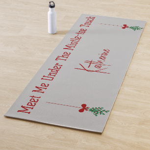 Christmas Mistletoe Silver Sparkle Red Script Name Yoga Mat