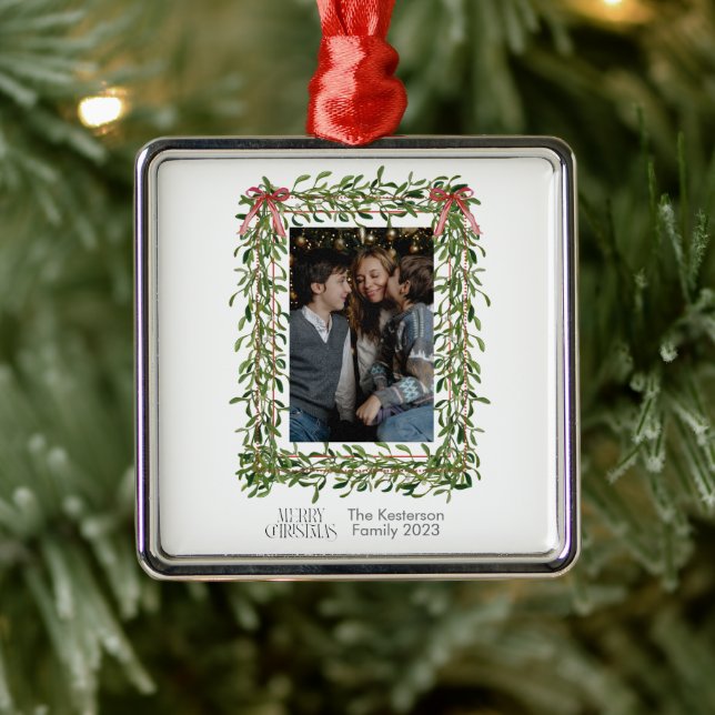 Christmas Mistletoe Trellis Photo  Metal Ornament (Tree)