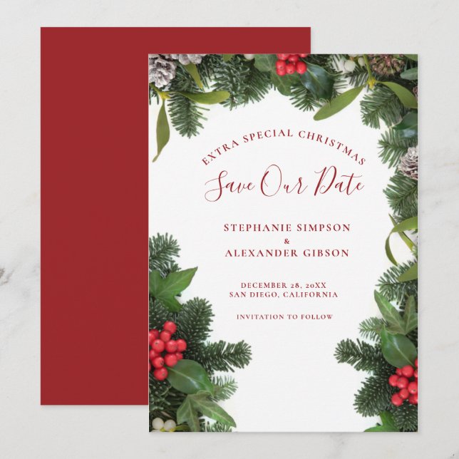 Christmas Mistletoe Wedding Save The Date Card (Front/Back)