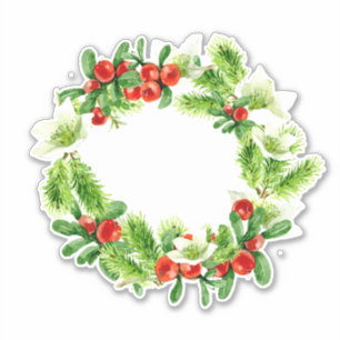 Christmas mistletoe wreath watercolor illustration