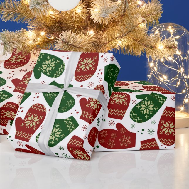 Christmas mitten pattern Holiday wrapping Paper (Holidays)