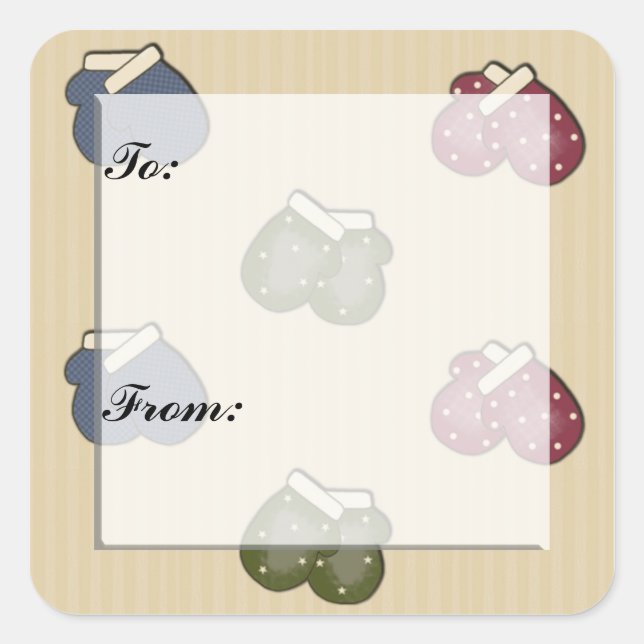 Christmas Mittens Gift Tag Sticker (Front)