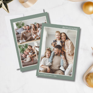 Christmas Modern 4 Family Photo Collage Sage Green Holiday Card