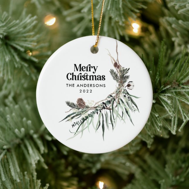 Christmas modern elegant watercolor botanical ceramic ornament (Tree)