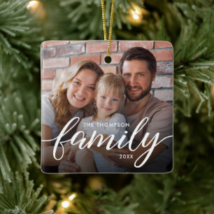 Christmas Modern Family Script Photo Personalized Ceramic Ornament