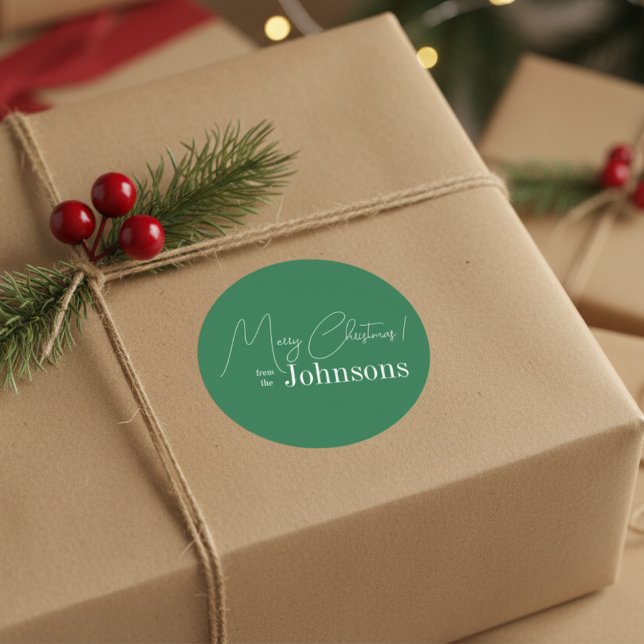 Christmas Modern Green Family Classic Round Sticker (Creator Uploaded)
