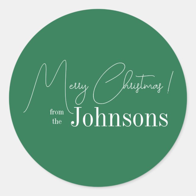 Christmas Modern Green Family Classic Round Sticker (Front)