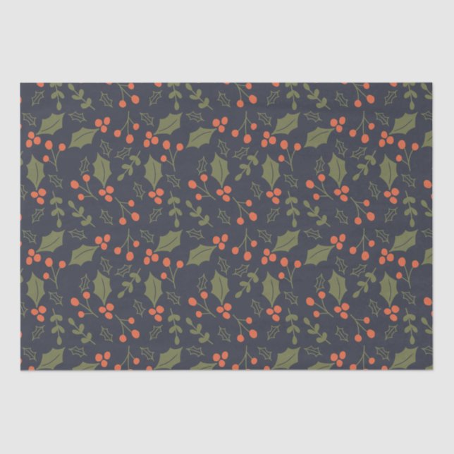Christmas Modern Holiday Foliage Holly Botanical  Tissue Paper (Front)