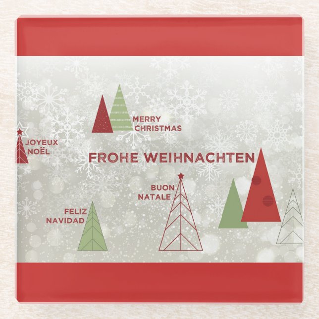 Christmas Modern Holiday Greetings Red Coasters (Front)